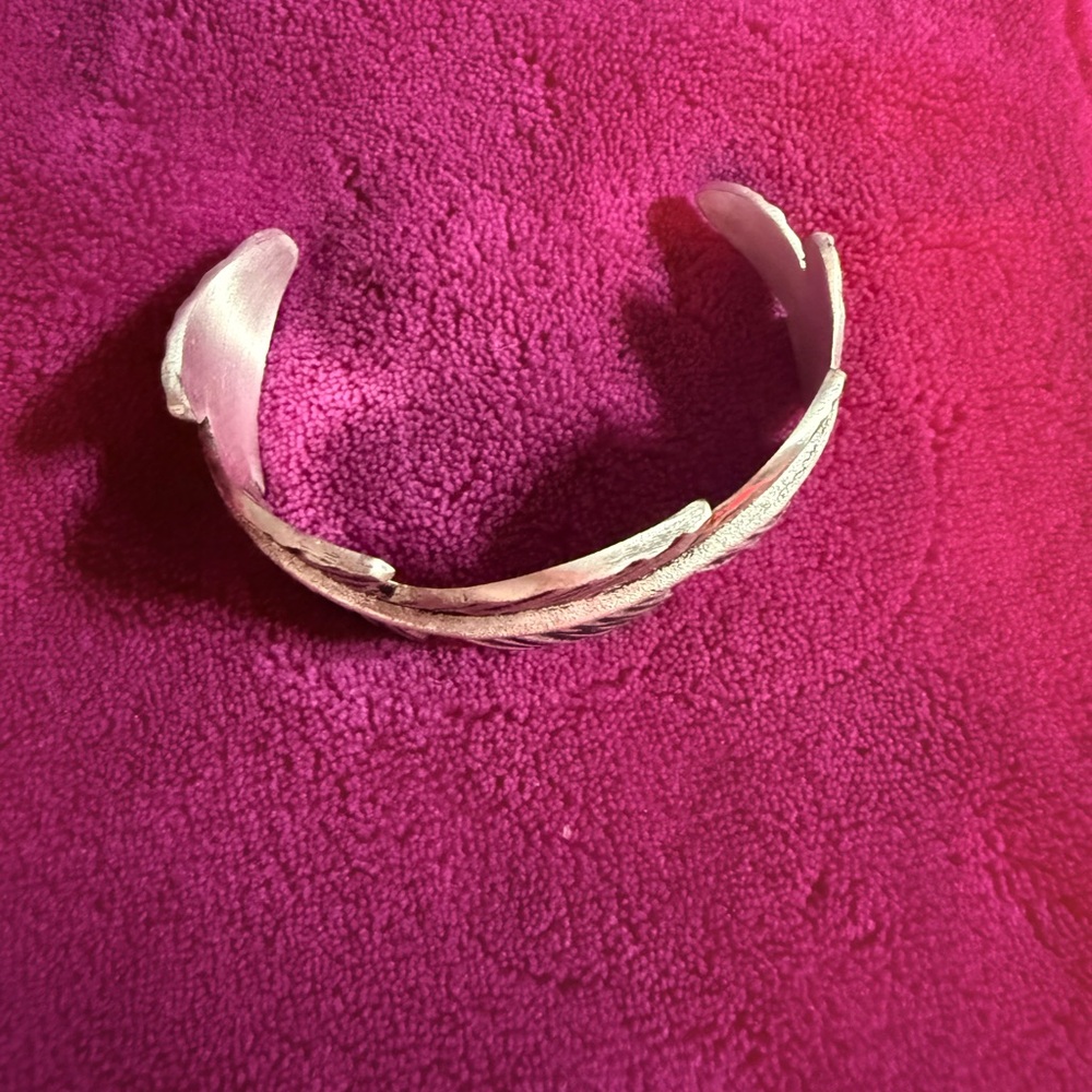 Rustic Cuff Silver Feather Bracelet - image 2